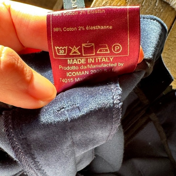 BerWich Italian Blue Velvet Higb Waist Cropped Ankle Pants Side Zip Size 48 L - Picture 2 of 8